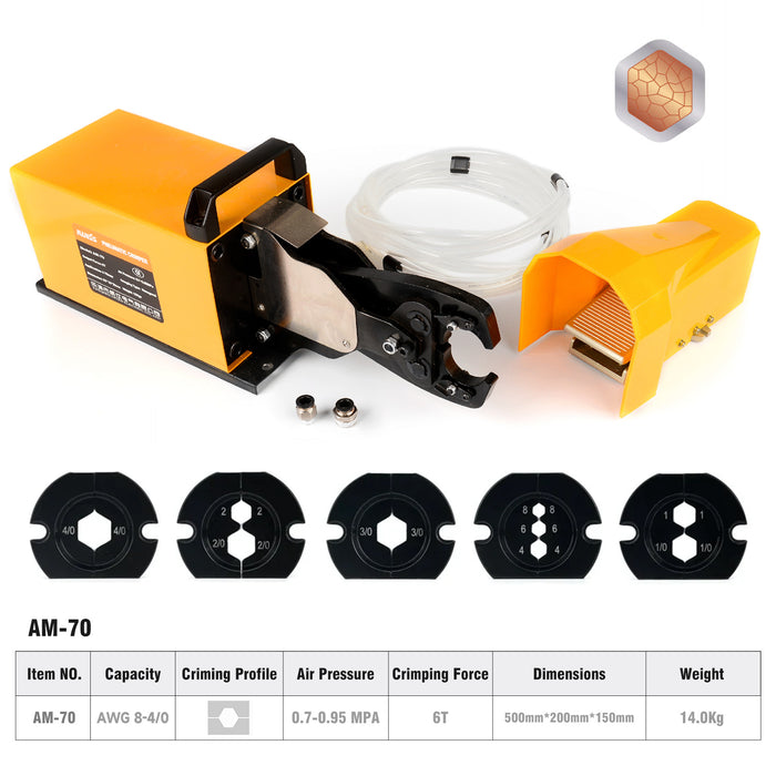 Pneumatic Crimp Tool for 6-70mm² Battery Cable Lugs