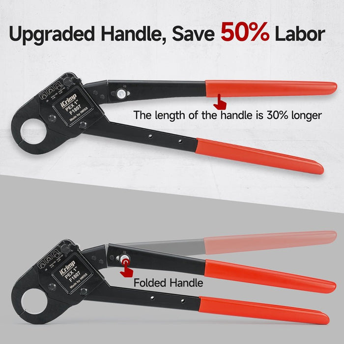 Angle PEX Crimping Tool Kit for 1/2" & 3/4" PEX Copper Rings with 9.5" Groove Joint Plier, PEX Tubing Cutter & 30PCS Copper Rings