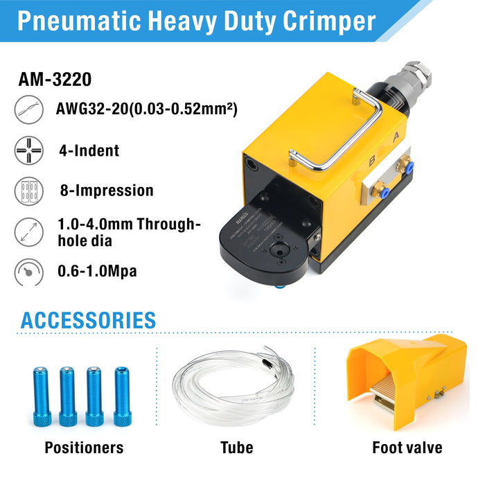 AM-1257 Pneumatic Crimping Machine for AWG20-10 Solid Contacts and Heavy Duty Contacts