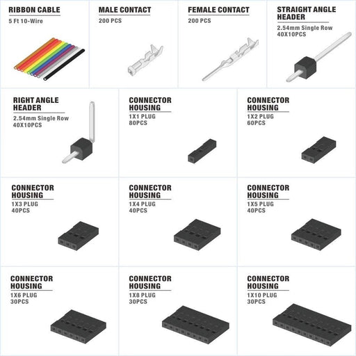 1550PCS 2.54mm Pitch Wire-to-Wire Dupont Connector Kit