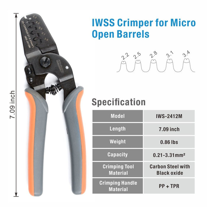 IWS-2820M Mini Micro Open Barrel Crimping Tool Works on AWG28-20 JAM, Molex, Tyco, JST Terminals