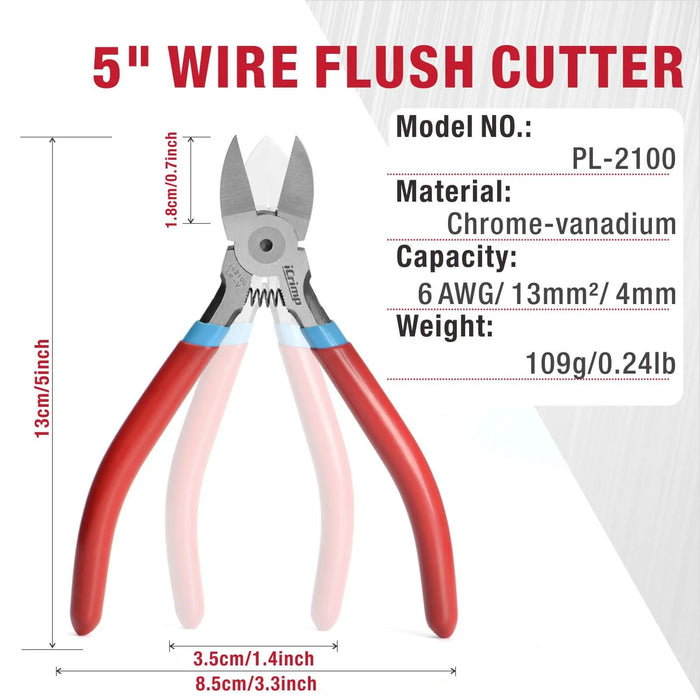 PL2200 Diagonal Flush Cutter, Side Cutting Pliers, Electronics Pliers with Pointed Nose for Reeled Terminals, Soft Wires, Electronics, Zip Tes