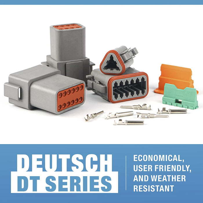 iCrimp Deutsch DT Connector Kit in 2, 3, 4, 6, 8, 12 Pin Configurations(1 Sets),Size 16 Solid Pins Version,Waterproof Electrical Wire Connectors, 94PCS
